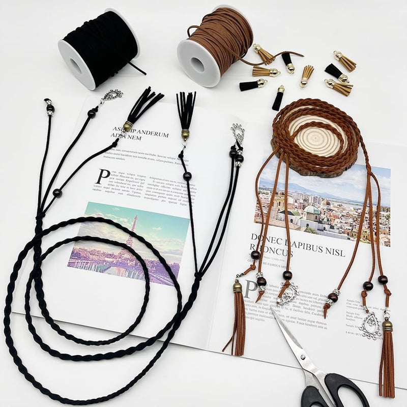 LUSTEMBER Leather String  2 Rolls Faux Leather Cord  Flat Suede Leather Lace for Necklaces  Bracelets  Jewelry Making  Tassels  Dream Catchers and Art Crafts - Image 5